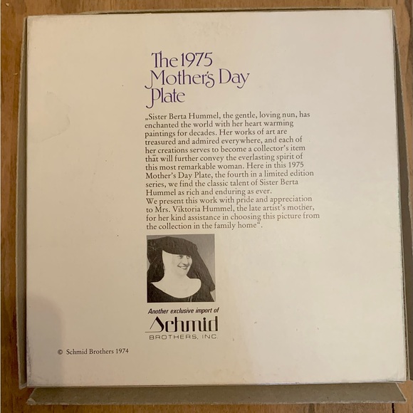 The 1975 Mother's Day Plate in BOX "MESSAGE OF LOVE" SCHMID BROTHERS - Picture 2 of 4